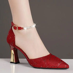 Beads Pumps Pointed Tip Women's High Heels Luxury Women's Shoes Woman