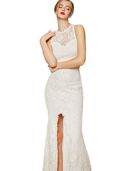 Elegant Lace women evening dress Women Custom Sexy Front Slit Sleeveless