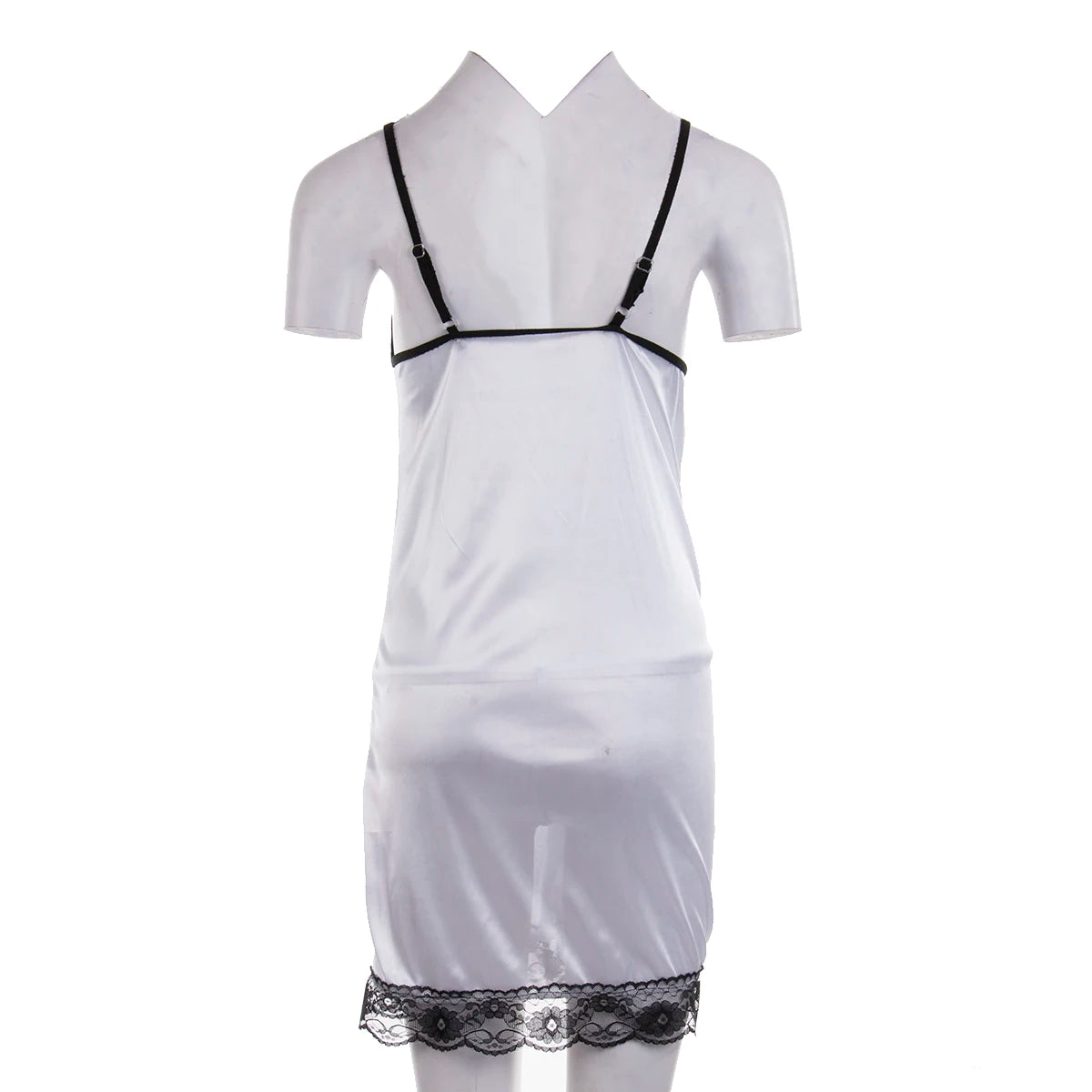 2-Piece Lingerie Set Sheer Lace Front with Bow Detail Deep V-Neck Nightgown Matching Thong Intimate