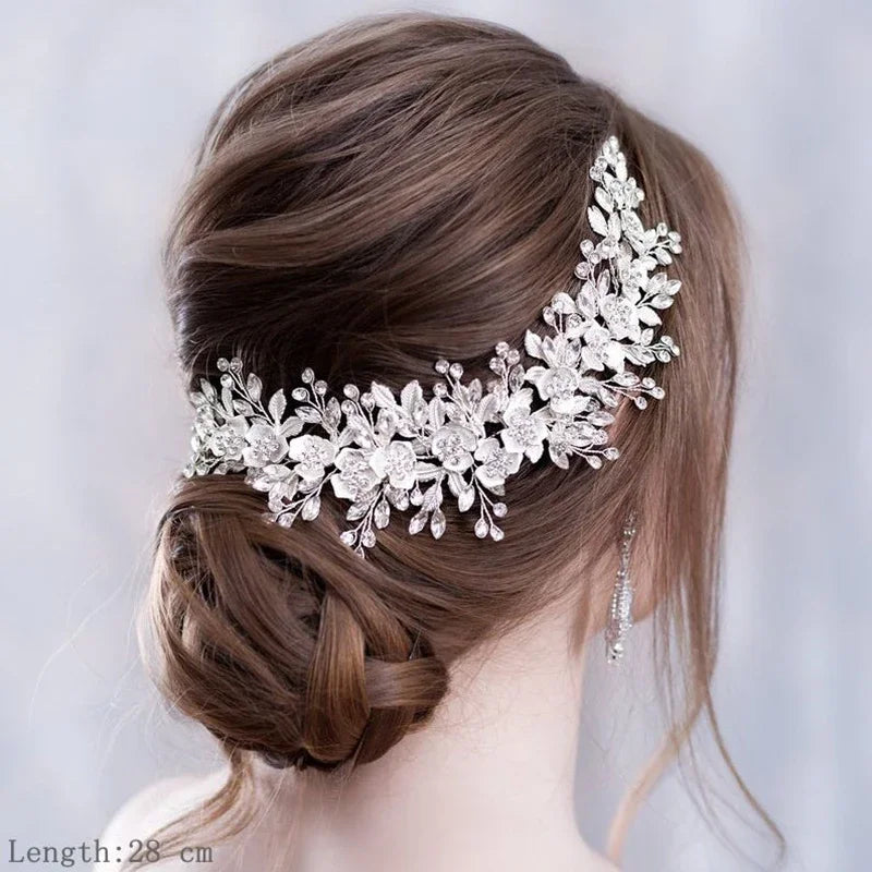 Hair Accessories Crystal Pearl Headband  Rhinestone Leaf Headband Hairband For Women Elegant Princess Headwear