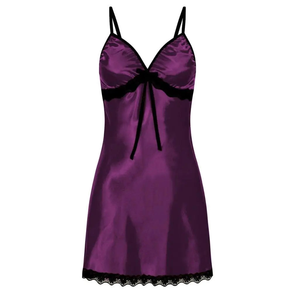2-Piece Lingerie Set Sheer Lace Front with Bow Detail Deep V-Neck Nightgown Matching Thong Intimate