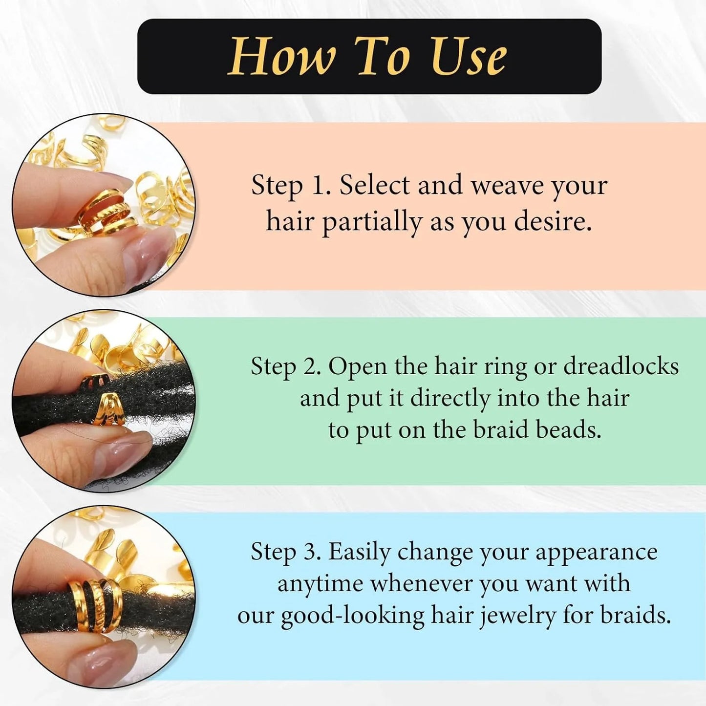 40PCS Hair Jewelry for Braids Hair Cuffs Multi Style Rings Adjustable Hair Beads for Braid  Dreadlock Accessories