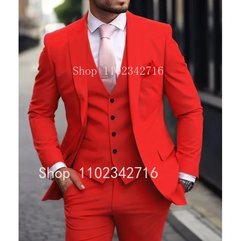 Luxury Men's Suits  Slim fit 3 Piece Jacket Pant With Vest Groom Wedding Tuxedo Formal Occasion