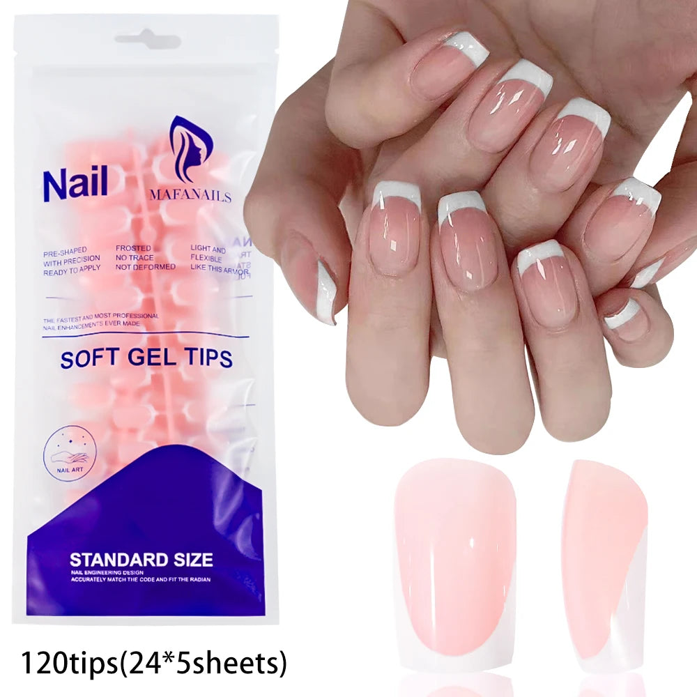 120pcs Pink French Tip Press-On Nails Medium Length Square Shape With Glossy Finish False Nails Full Cover Pre-Shaped Fake Nails