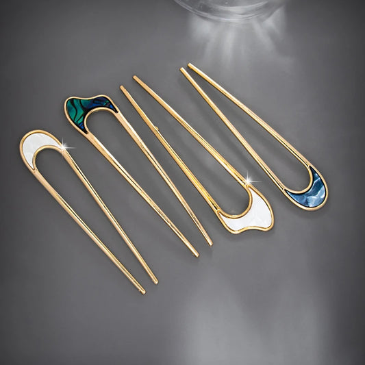 Fashion Luxury Elegant Shell Enamel Hairpin for Women Metal U Shape Hair Stick Hair wear Accessories Jewelry