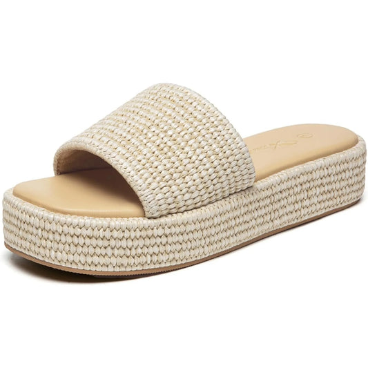 Platform Raffia Sandals Comfortable Open Toe Slip On Beach Slides Sandals