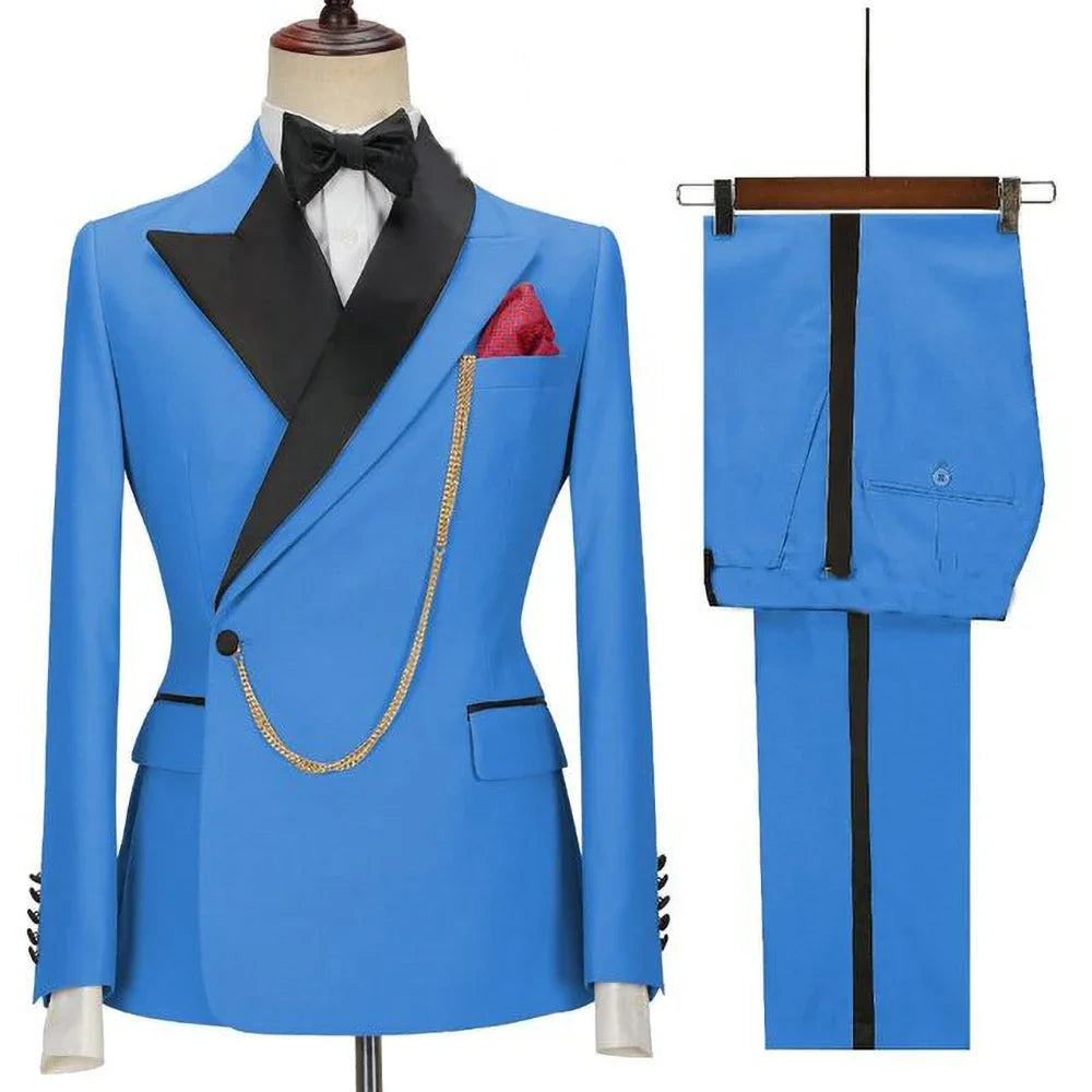 Latest Design Men's Suits Peaked Lapel One Button Casual Male Suit Business Wedding Groom Elegant 2 Piece Blazer Pants