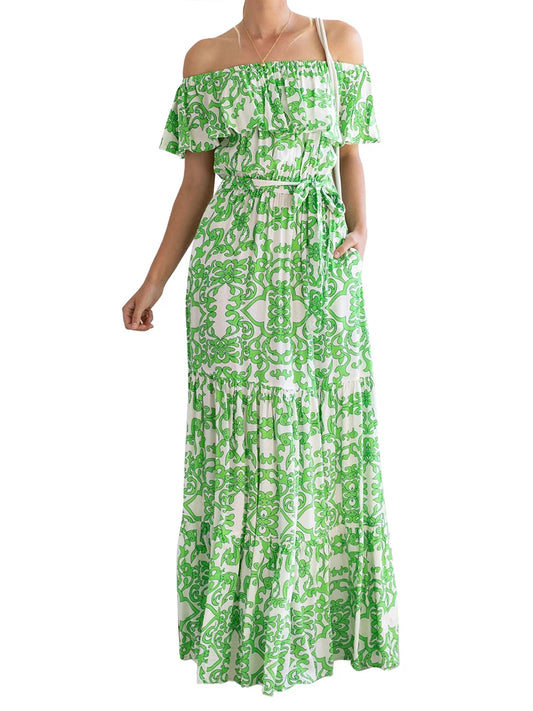 Long Off Shoulder  Floral Print Casual Party Spring Summer Dress