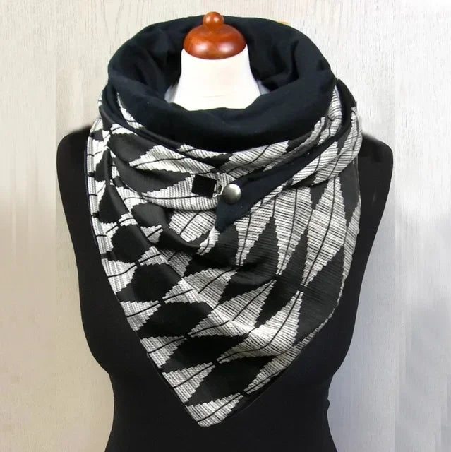 Winter Women's Floral Print Thick Warm Scarf – Windproof Double-Layer Buttoned Wrap