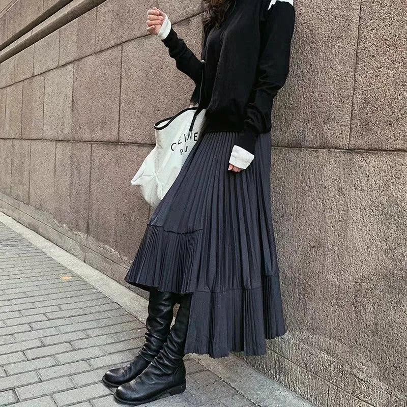 Long Skirt High Waist Pleated Patchwork Mermaid