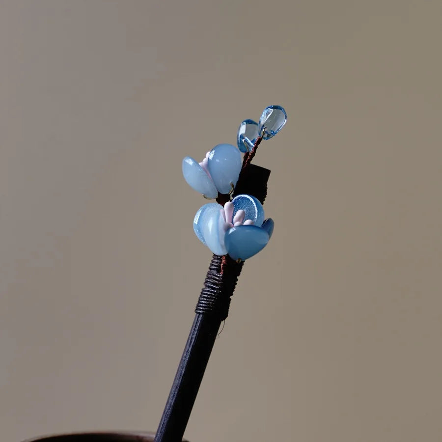Floral Hair Pins Handmade Wooden Twist Bun Pin Chopsticks Flower Hair Clips Chinese-style Hair Stick