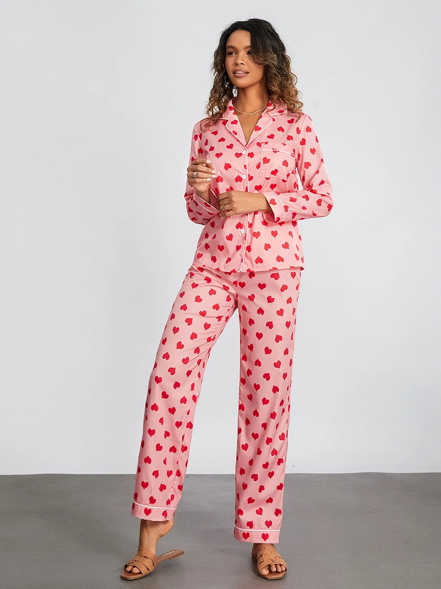 Pajama Set Floral Print Long Sleeve V-Neck Tops with Pants Sleepwear Loungewear Set