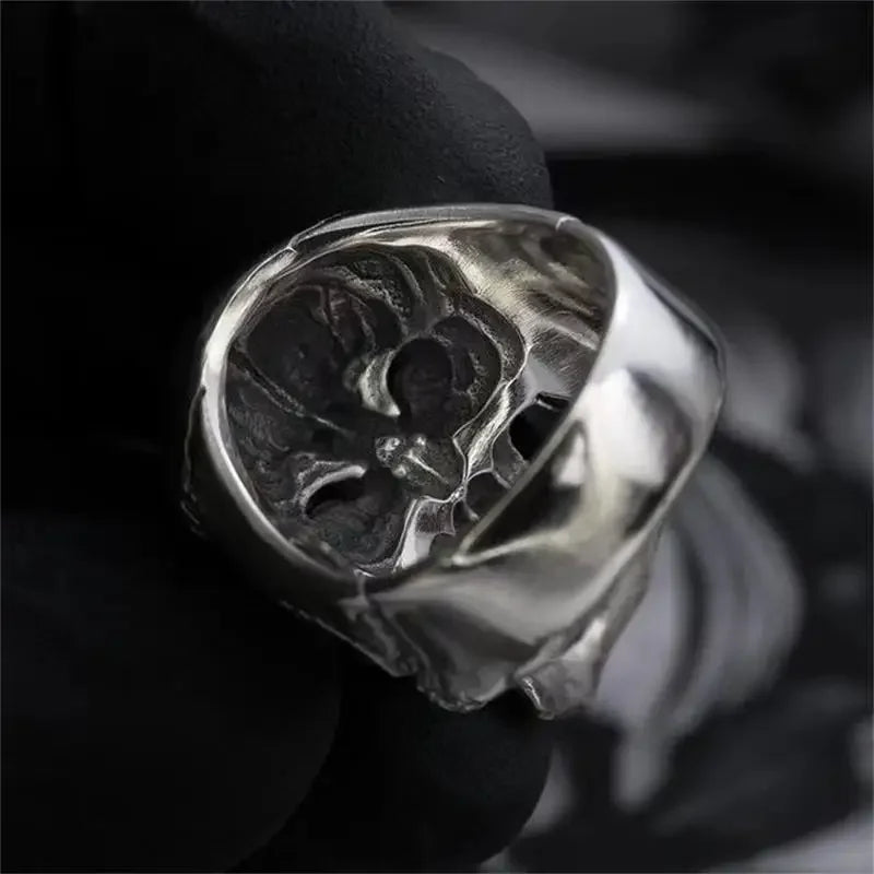 Gothic Exaggeration Demon Skull Rings Cool Men's 316L Stainless Steel Skull Biker Ring  Motorcycle Jewelry