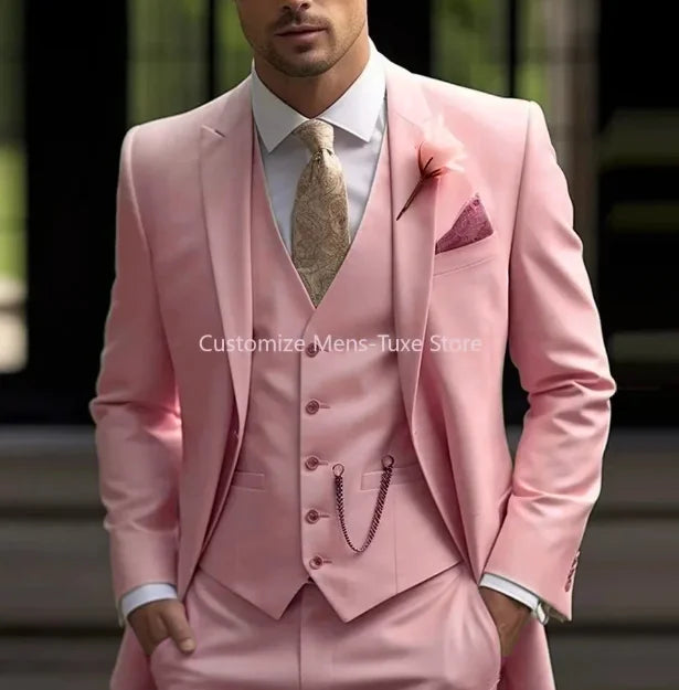 Men Business suits Tuxedos Formal 3 Piece Set Jacket Vest Pants Single Breasted Groom Groomsman Prom Wedding Party