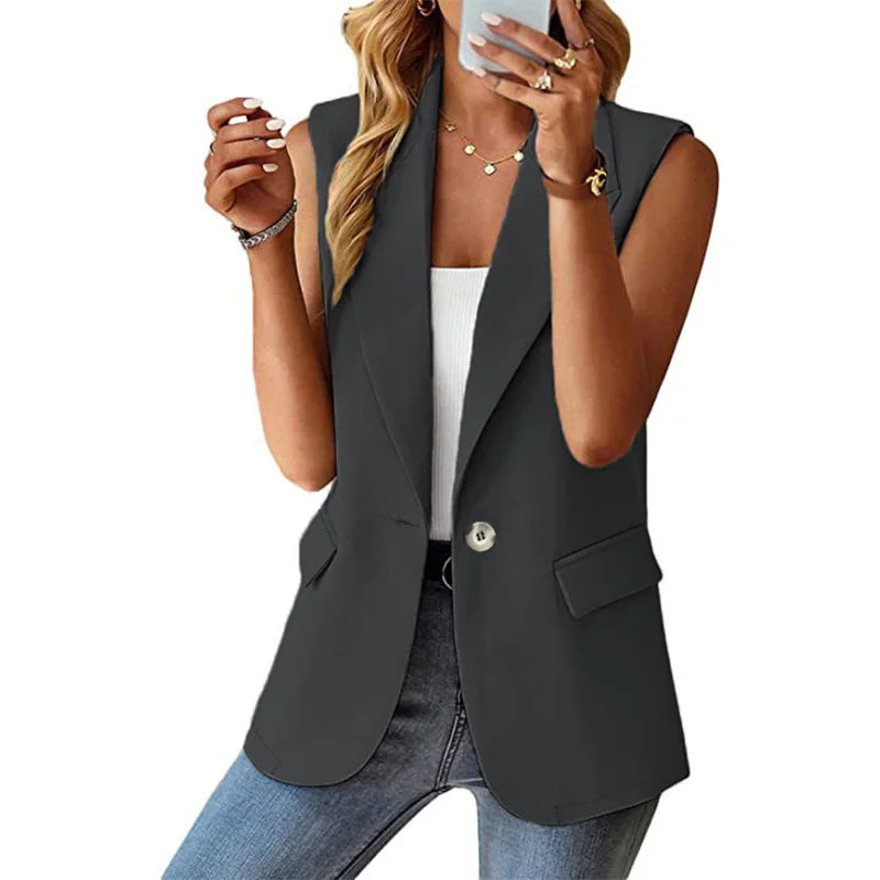 Polo Collar Suit Vest Women's Style Sleeveless Cardigan Tank Top Women
