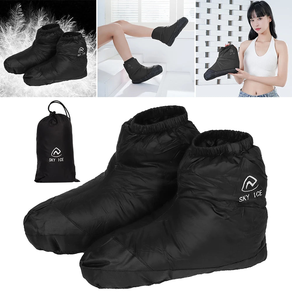 Down Booties Socks Ultralight Down Slippers Socks Windproof Waterproof for Winter Outdoor Camping Hiking