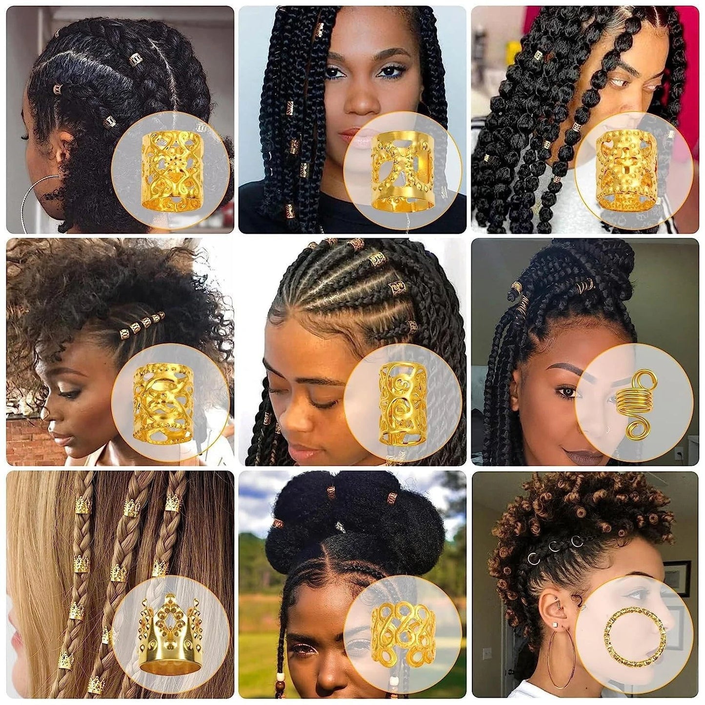 220pcs Dreadlock Hair Rings Adjustable Cuffs Clip Hair Braids Bead Hairpin hair accessories Headwear for women
