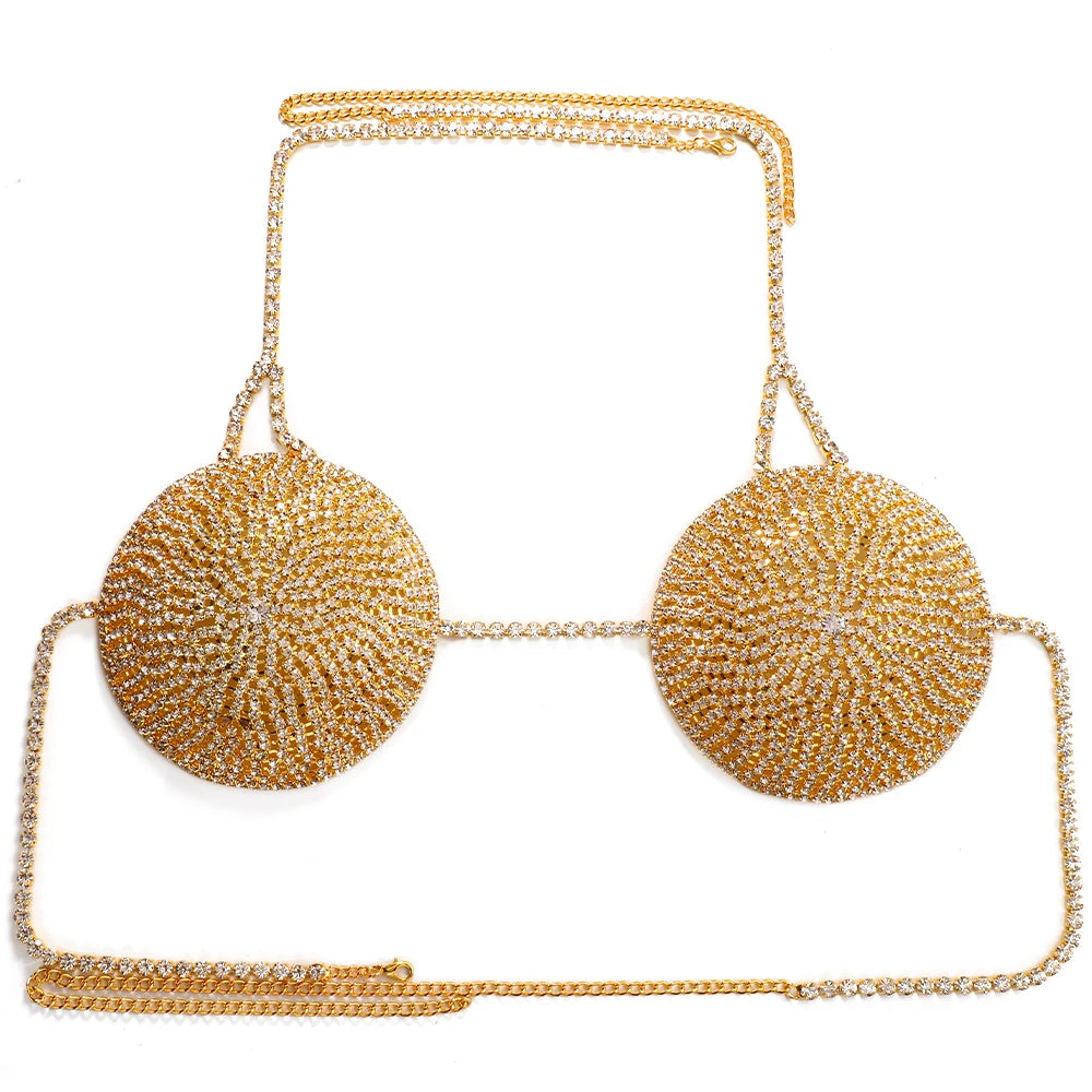 Round Crystal Bra Top Rhinestone Lingerie Chain Body Jewelry