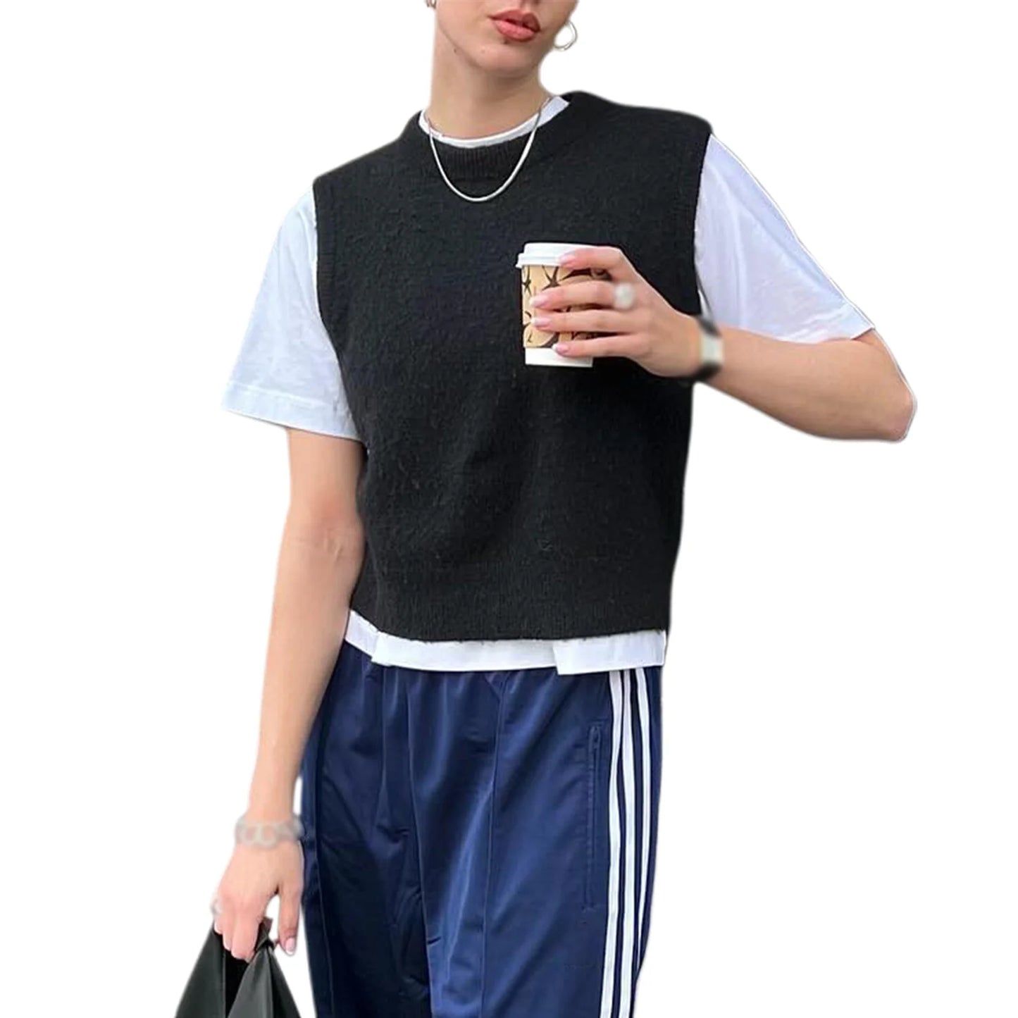 Women s Cozy Knitted Sleeveless Sweater Vest in Solid Color Perfect for Layering and Streetwear Fashion