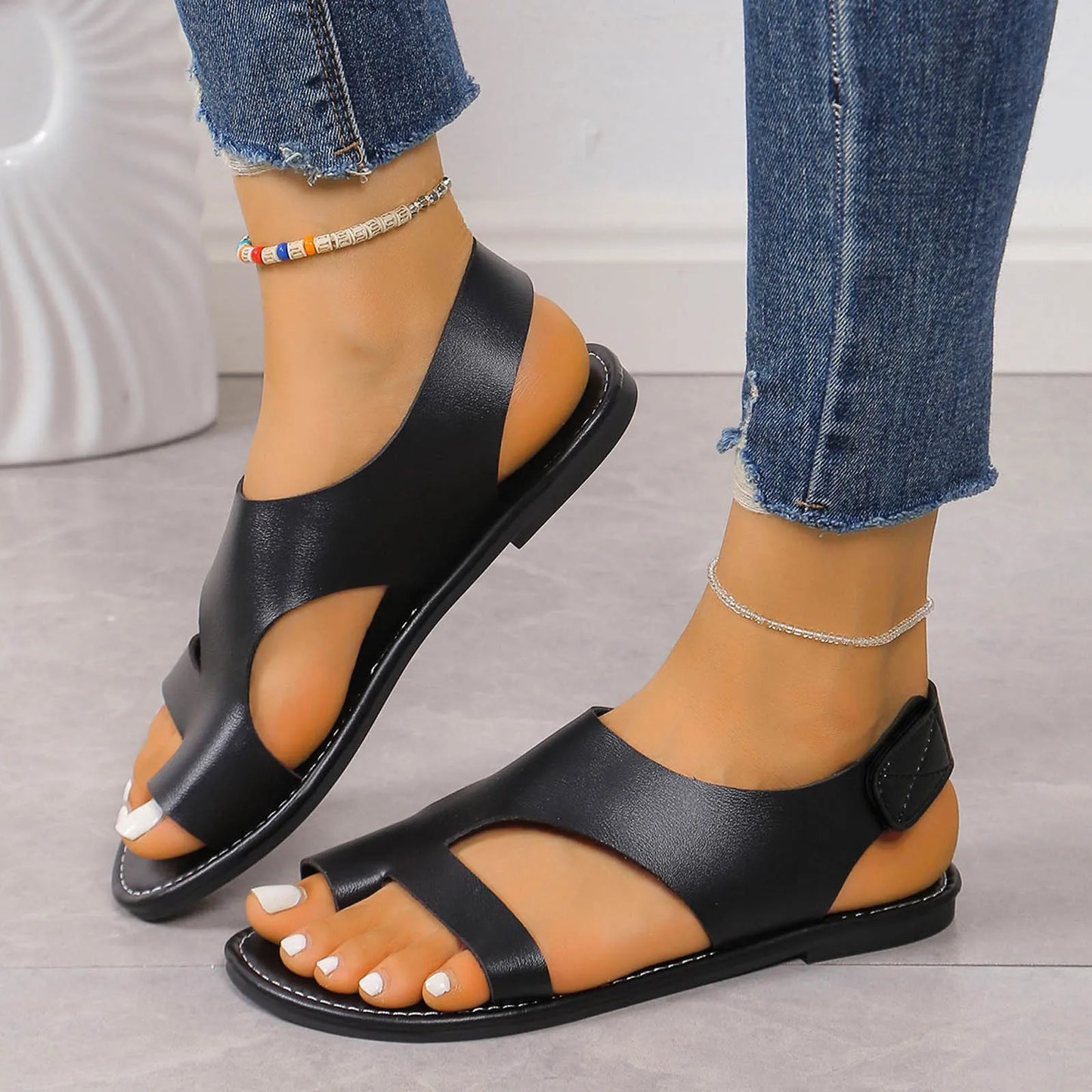 Women's Sandals With Arch Support Comfortable Soft Open Toe Casual Flat Sandals For Various Occasions Beach Toe Ring Flip Flops