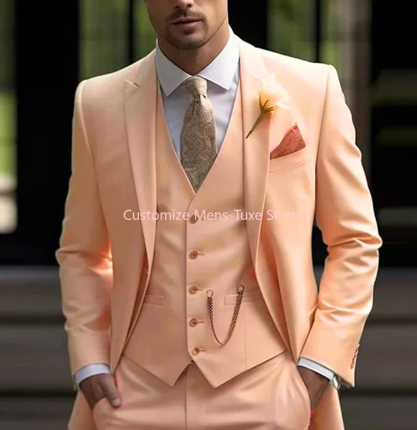 Men Business suits Tuxedos Formal 3 Piece Set Jacket Vest Pants Single Breasted Groom Groomsman Prom Wedding Party