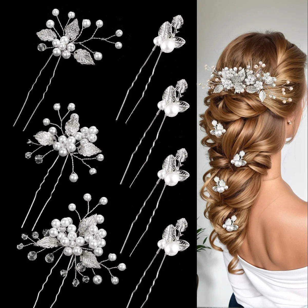 Pearl Flower Hair Comb  Wedding Hairpin Alloy Leaf  Shaped Hair Clips Floral Headpiece Bridal Hair Jewelry Accessories