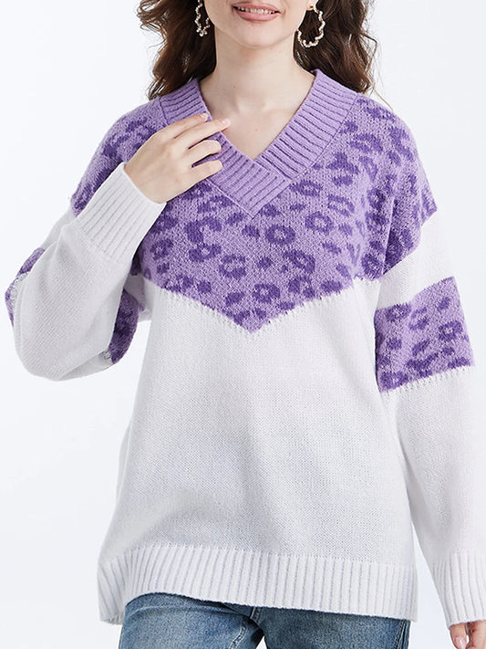 Stylish Oversized Sweater for Women Cozy Color Block Pullover  Casual Loose Fit Long Sleeve