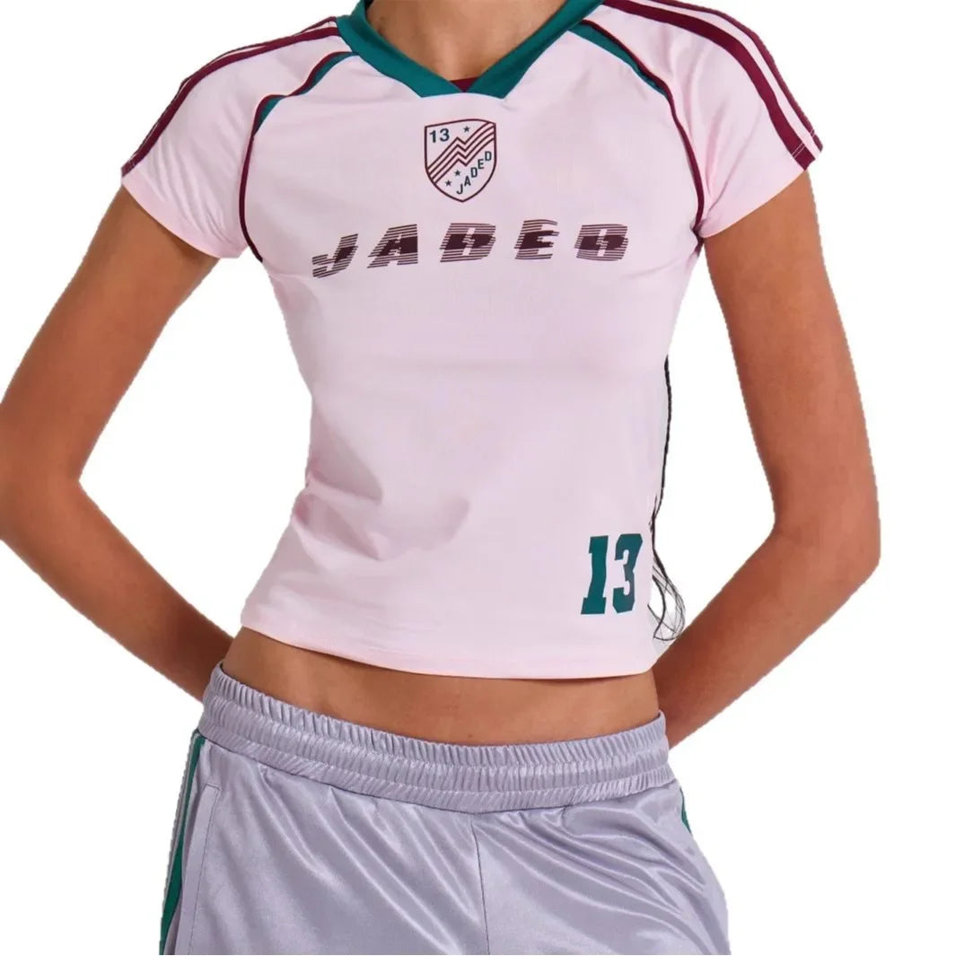 Woman Clothing Shorts Suit America Sports Style Fashion Slim Retro Summer Letter Print Short-sleeved Top