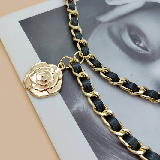 Fashion Gold Chain Belt Female Waist Flower charm For Women High Quality Luxury Tassel Dress Waistband Adjustable Metal Corset