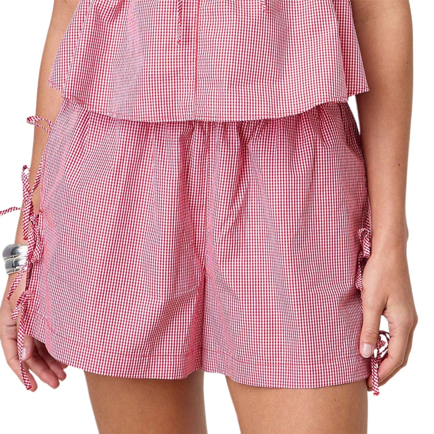 Women s Stylish Striped Shorts with Pockets and Tie Bows Elastic Waistband Loose Fit Wide Leg Summer Casual Shorts