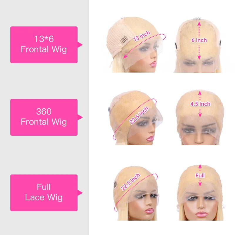 613 Full Lace Wig Straight Blonde 360 Full Lace Human Hair Wig  Brazilian Transparent 13x6 Lace Front