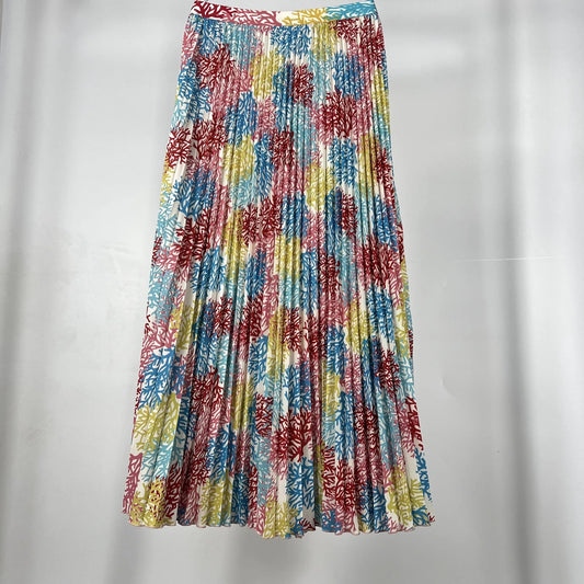 Floral Print Elastic HIgh Waist  Pleated Midi Skirt