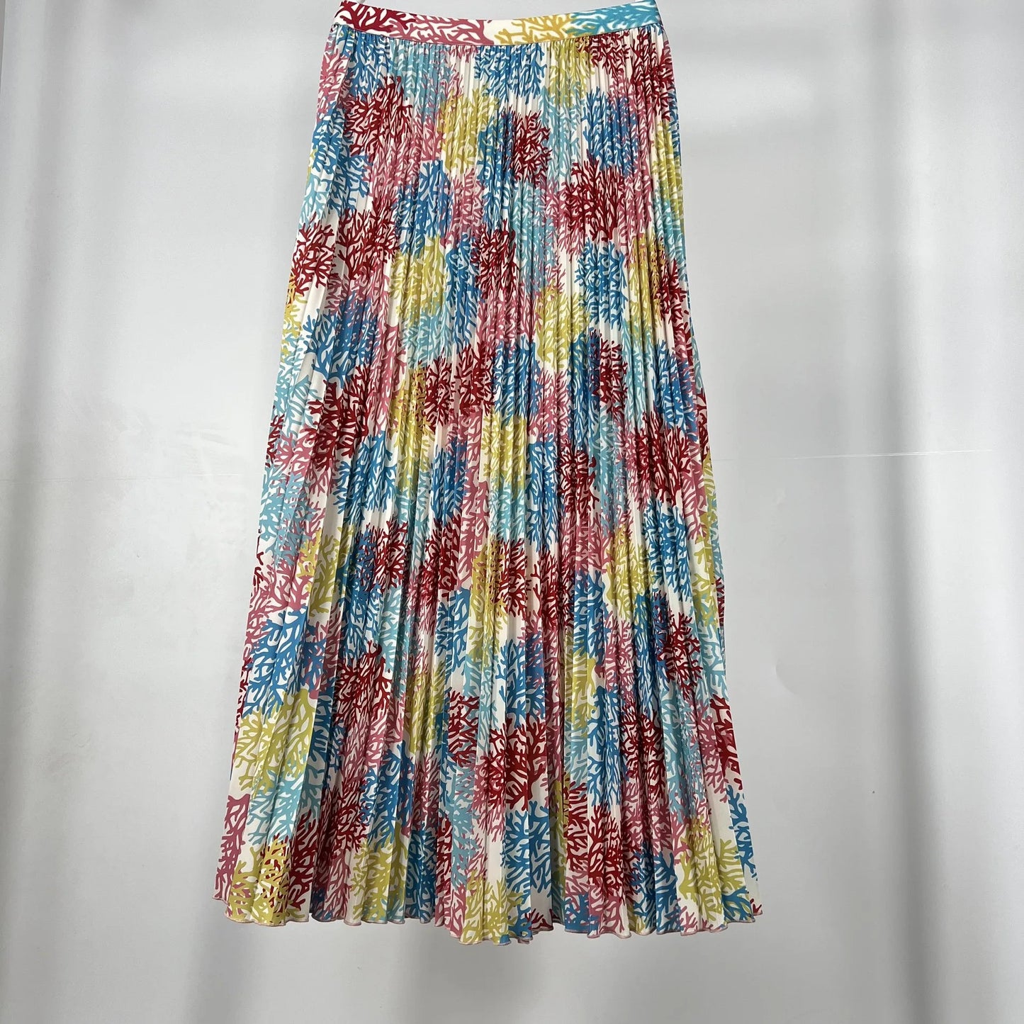 Floral Print Elastic HIgh Waist  Pleated Midi Skirt