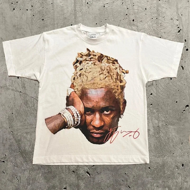 Men's T-Shirt Retro Trend Portrait Print Short Sleeve T-Shirt Y2k Gothic  Hip Hop Couple Casual Loose T Shirt Summer Top