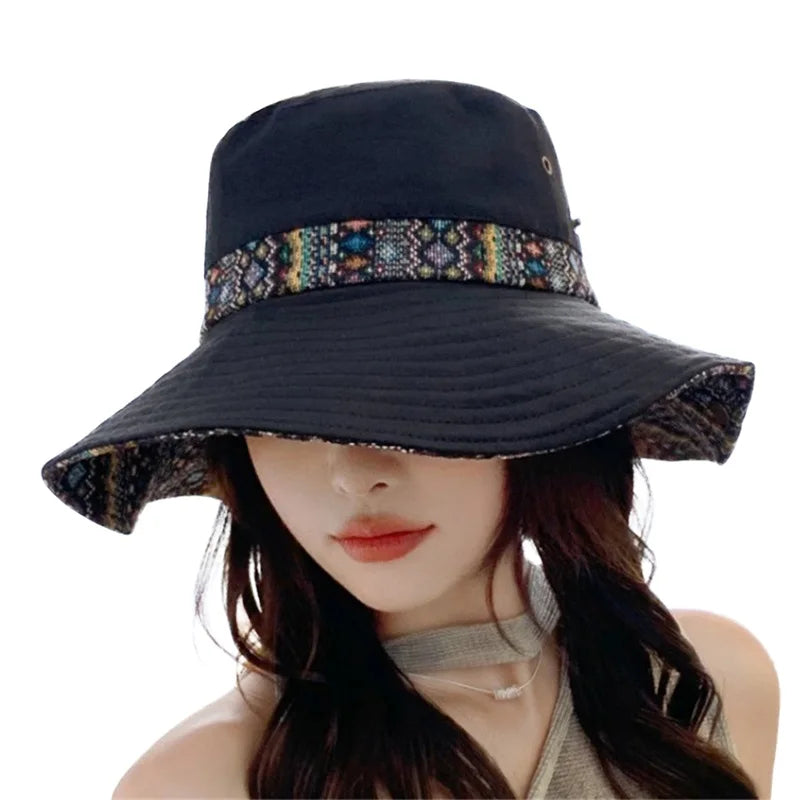 Stylish Women s Ethnic Fisherman Hat with Wide Brim for Summer Sun Protection and Outdoor Activities Foldable Design for