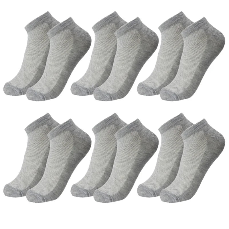 6 Pairs Breathable Men's Socks Short Ankle Elastic Solid Color Mesh High Quality Cotton Business Unisex Sokken Plus Size EU38-47