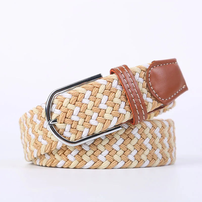 Casual Knitted Pin Buckle Belt Woven Canvas Elastic Expandable Braided Stretch Belts Women Jeans