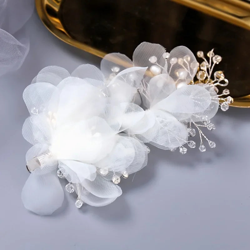 Trendy Silver Color Crystal Flower Hair Clips Hairpin For Women Bride Handmade Bridal Wedding Hair Accessories Jewelry Headpiece