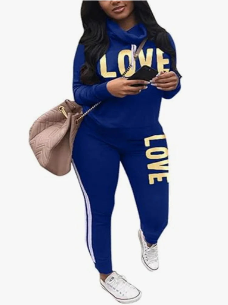 Women Two Piece  Round Neck Pullover Top with Long Pants Casual Outfit