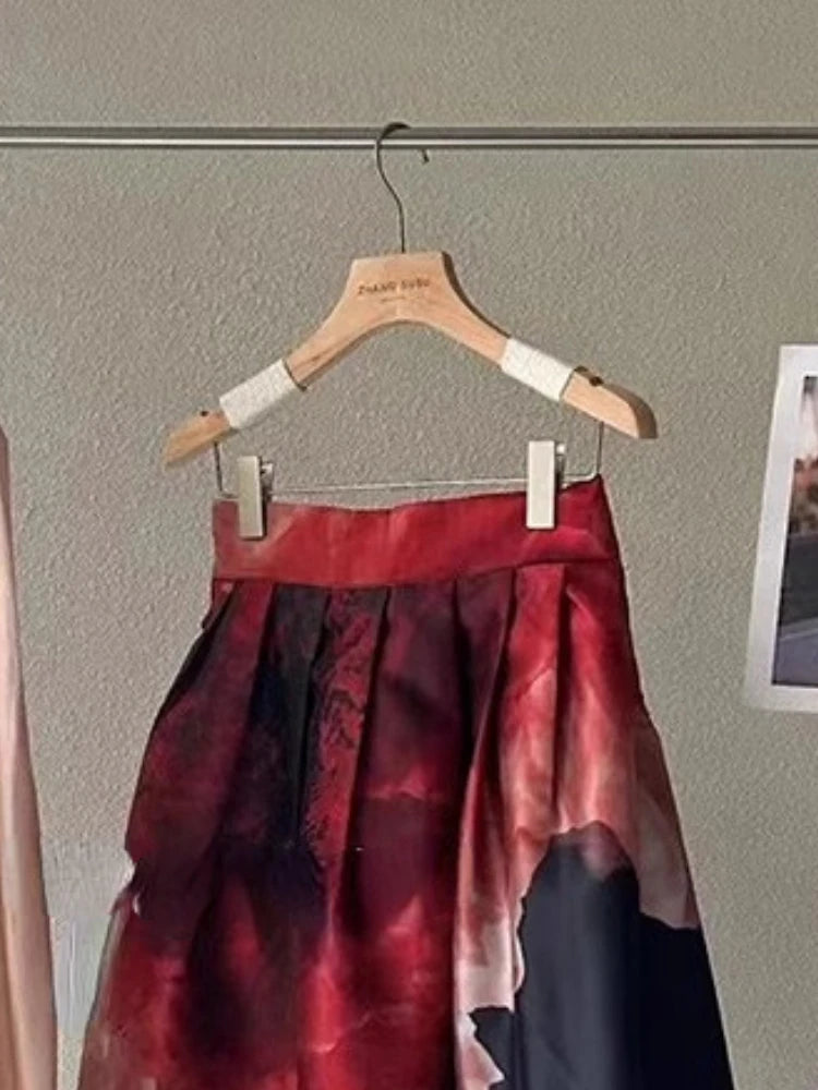 Vintage Skirt Big Swing Jupe High Waist A-line Pleated Long Skirts