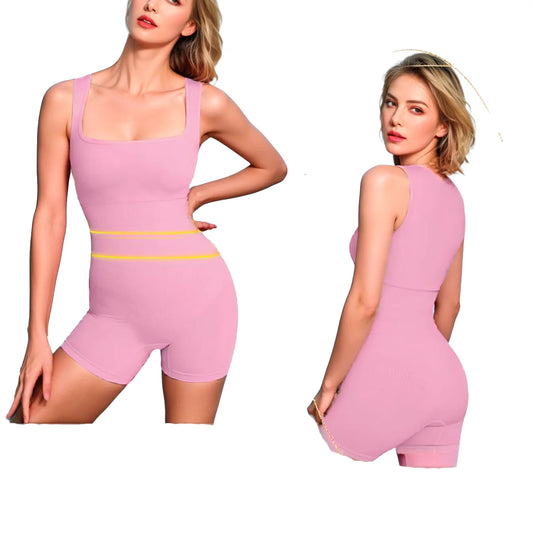 Shorts Bodysuit for Women Tummy Control Shapewear Seamless Butt Lifting Workout Bodycon One Piece Short PINK