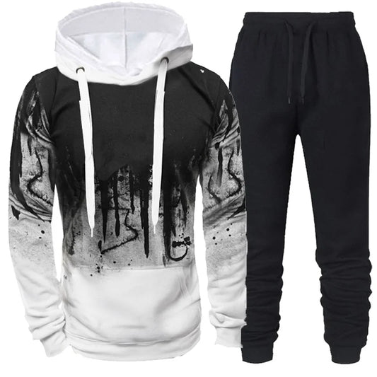 Autumn Winter Trending Tracksuits Men  Hoodie + Pant 2 Piece Set Sports Wear 3d Ink Jogging Suits