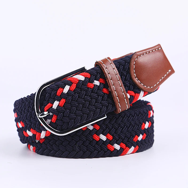 Casual Knitted Pin Buckle Belt Woven Canvas Elastic Expandable Braided Stretch Belts Women Jeans