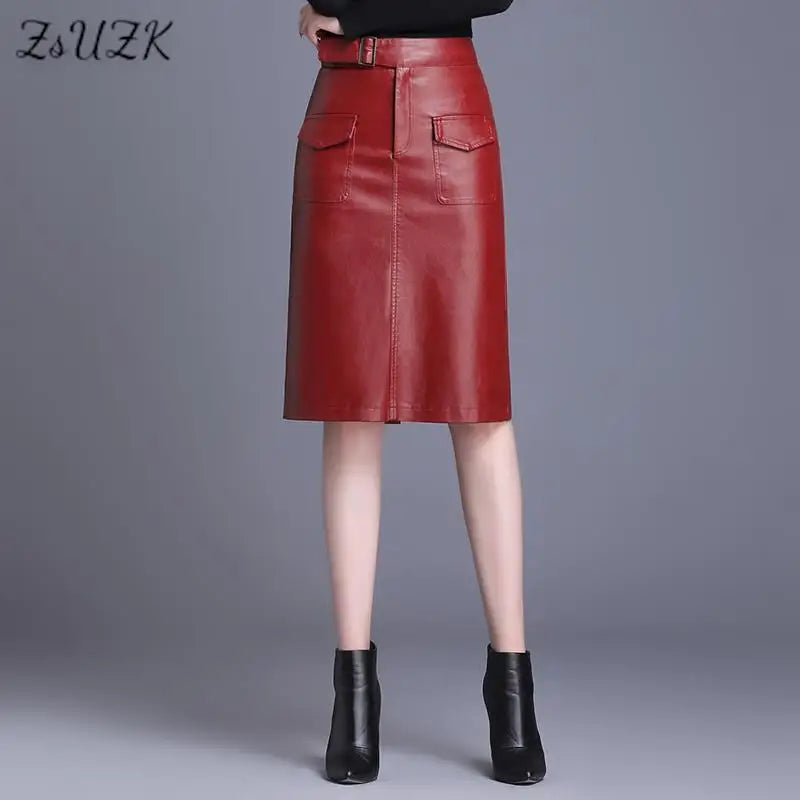 Knee Length  Leather Skirt