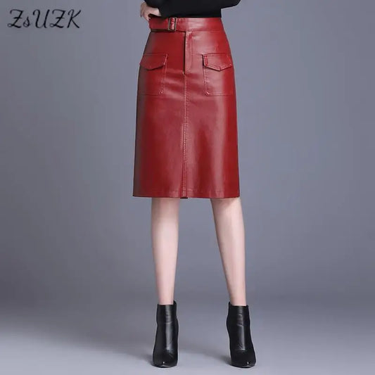 Knee Length  Leather Skirt