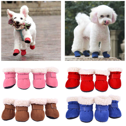 4pcs/set Plush Pet Dog Shoes Autumn Winter Warm Dog Boots Socks Comfortable Anti-slip Puppy  Rain Snow Booties Footwear