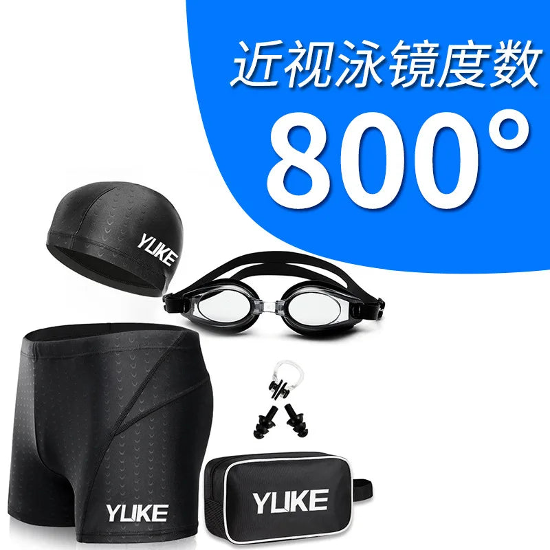 Men Myopia Swimming Shorts Waterproof Competition Swim Equipment Goggles Cap Case Trunks Briefs Swimwear