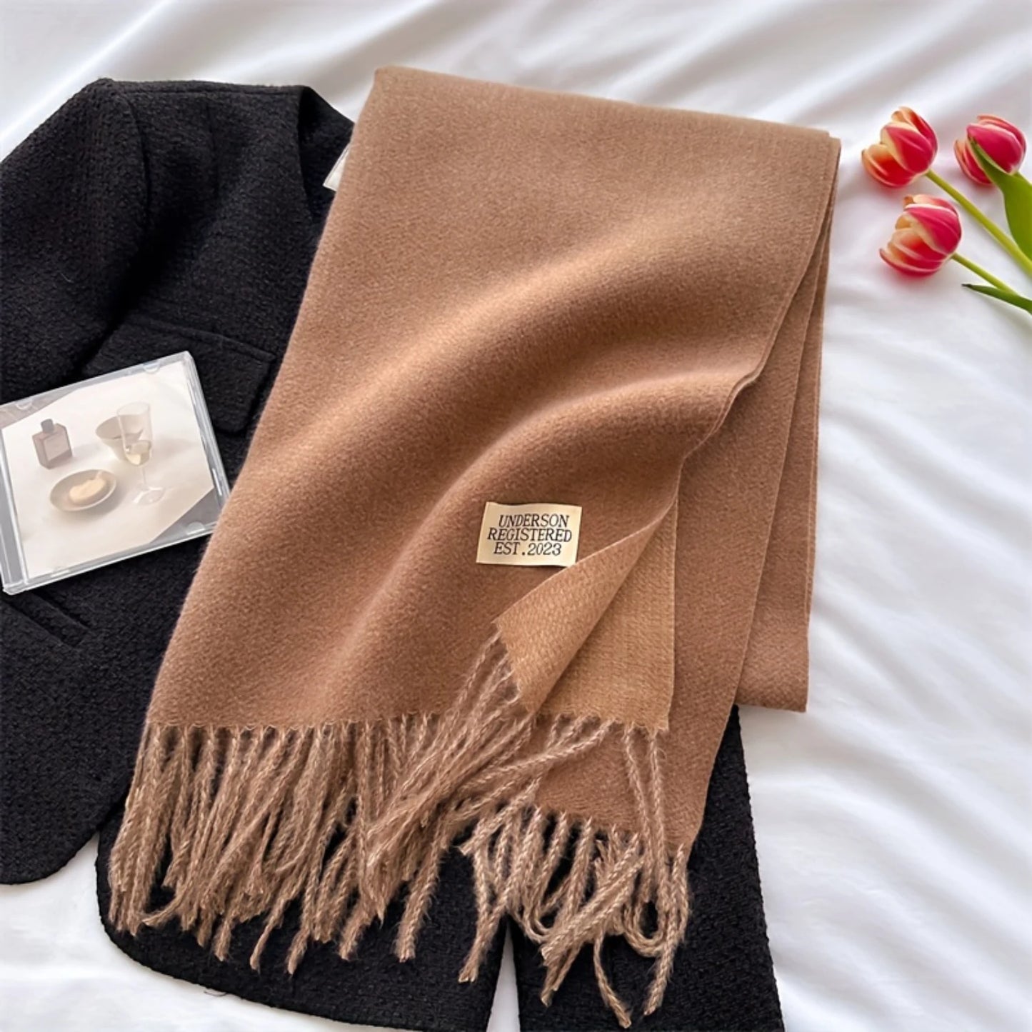 Luxurious Solid Color Tassel Scarf - Soft & Cozy Imitation Cashmere Shawl