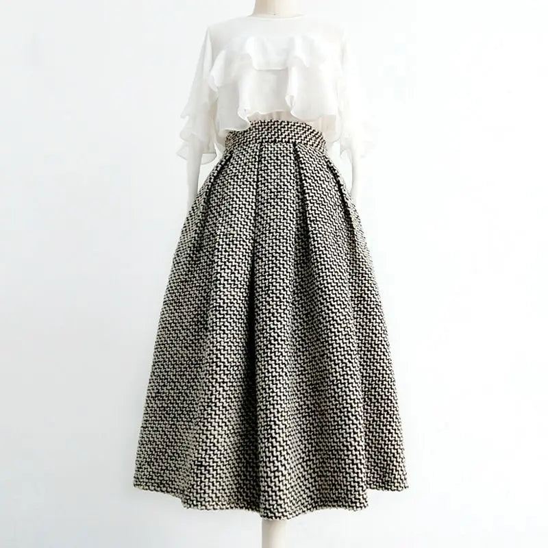 Checker High Waist Poached Skirt