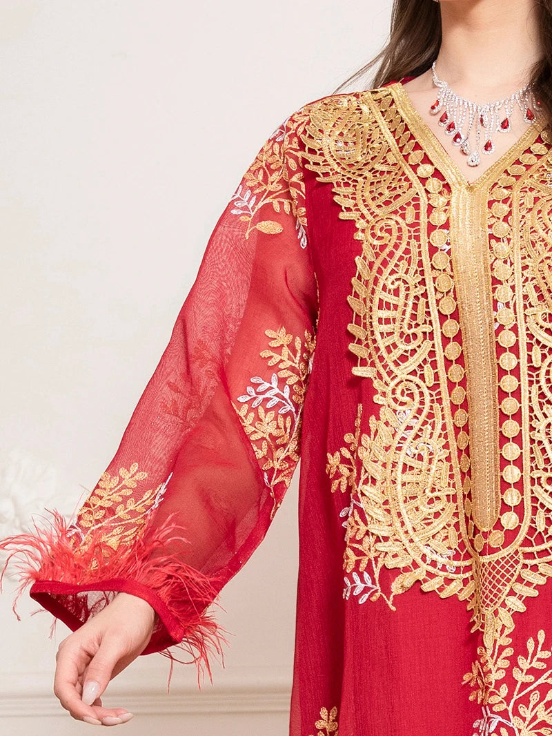 Charming banquet style Round neck Printed Embroidery Regular sleeve Kaftan suitable for all seasons